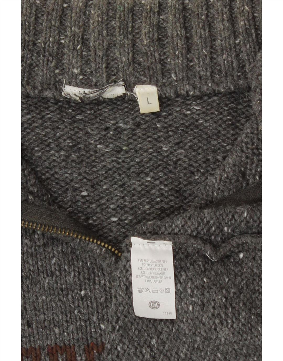 Suéter masculino C&A com zíper e gola grande cinza Fair Isle acrílico