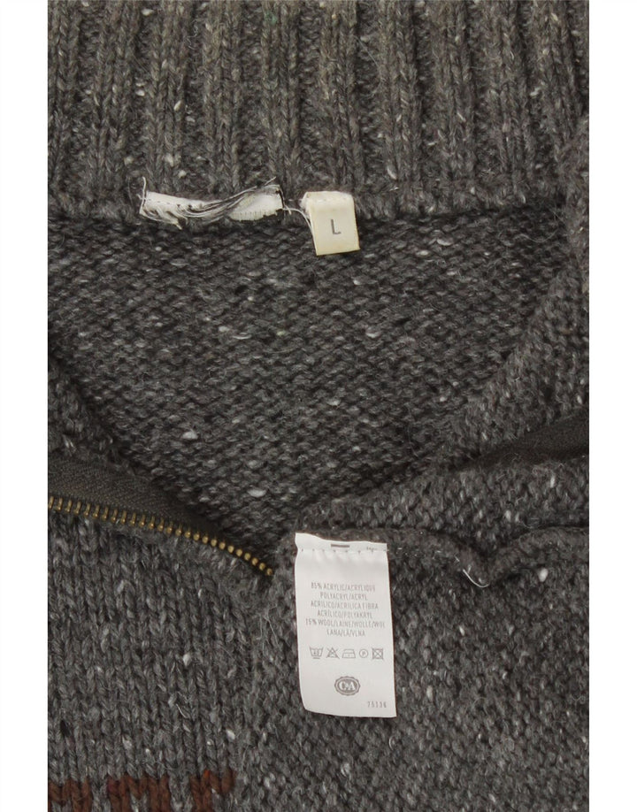 Suéter masculino C&A com zíper e gola grande cinza Fair Isle acrílico
