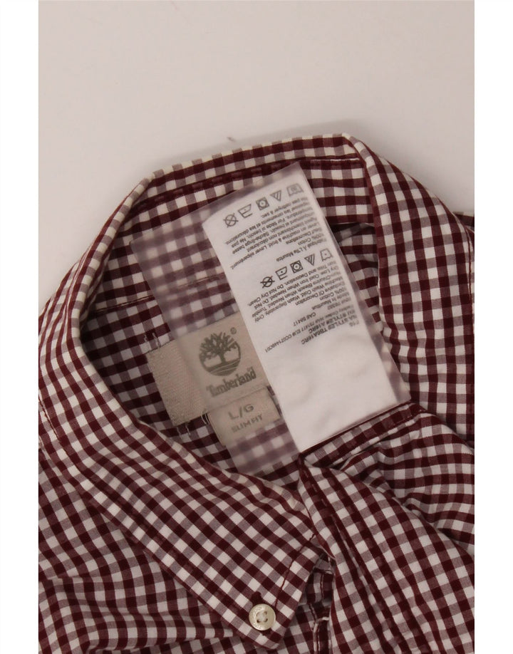Camisa masculina Slim Fit Timberland grande algodão guingão marrom