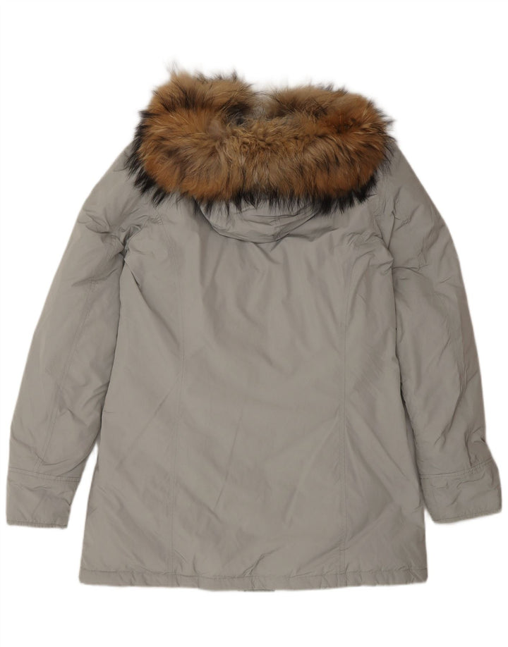 Jaqueta Parka com capuz feminina Woolrich Reino Unido 16 grande inverno cinza de poliéster