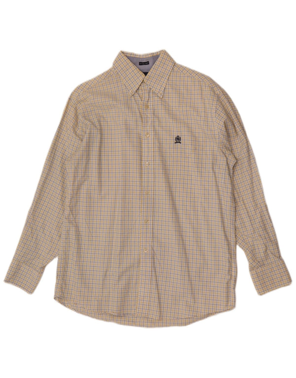 Camisa masculina Tommy Hilfiger Regular Fit tamanho 15 1/2 médio xadrez amarelo