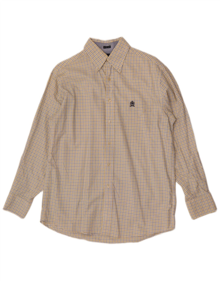 Camisa masculina Tommy Hilfiger Regular Fit tamanho 15 1/2 médio xadrez amarelo
