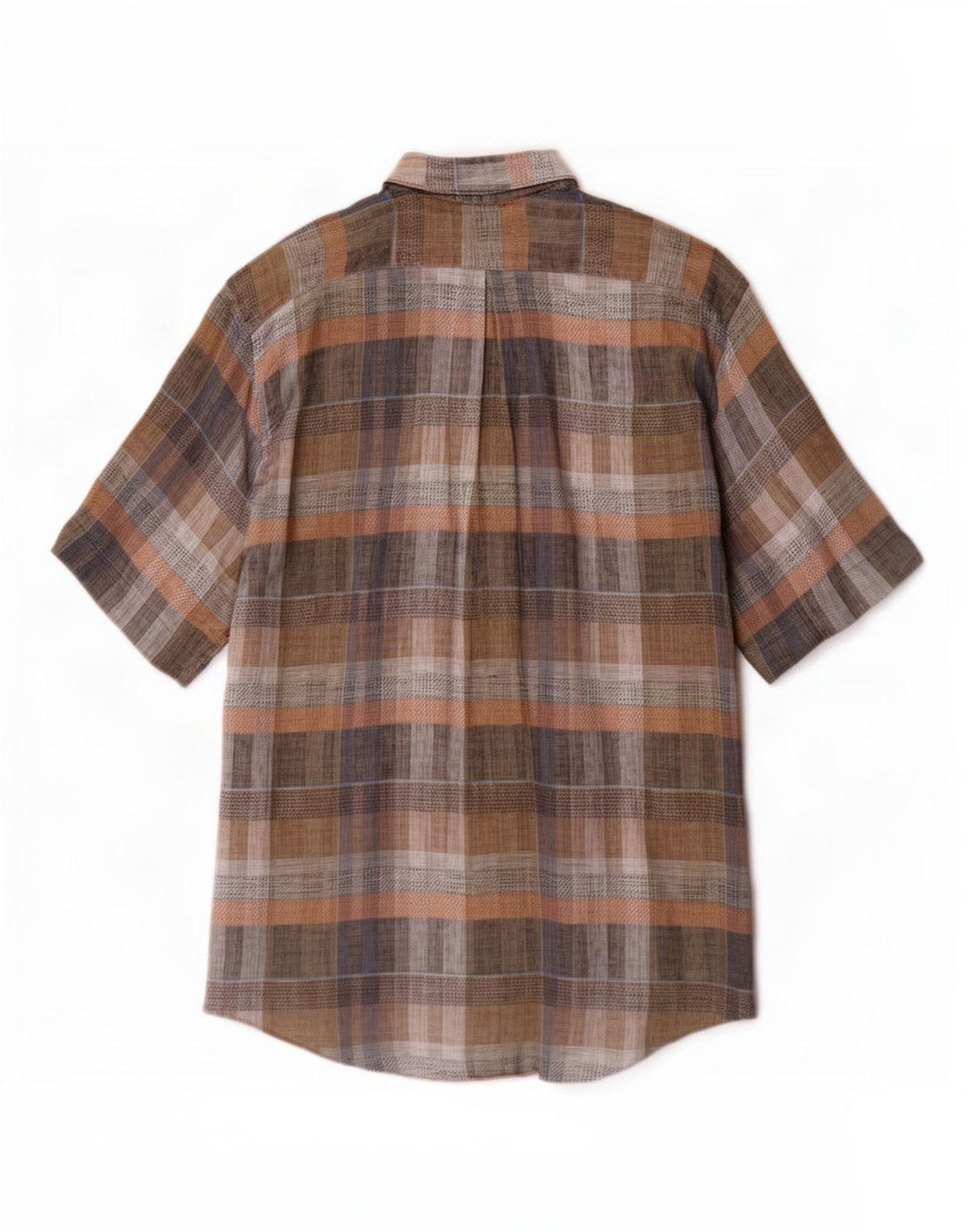 Camisa masculina vintage de manga curta grande xadrez marrom