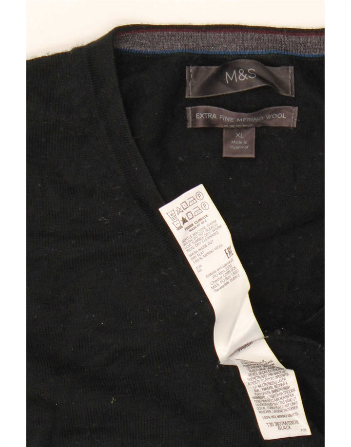 Suéter masculino Marks & Spencer com decote em V XL lã merino preta
