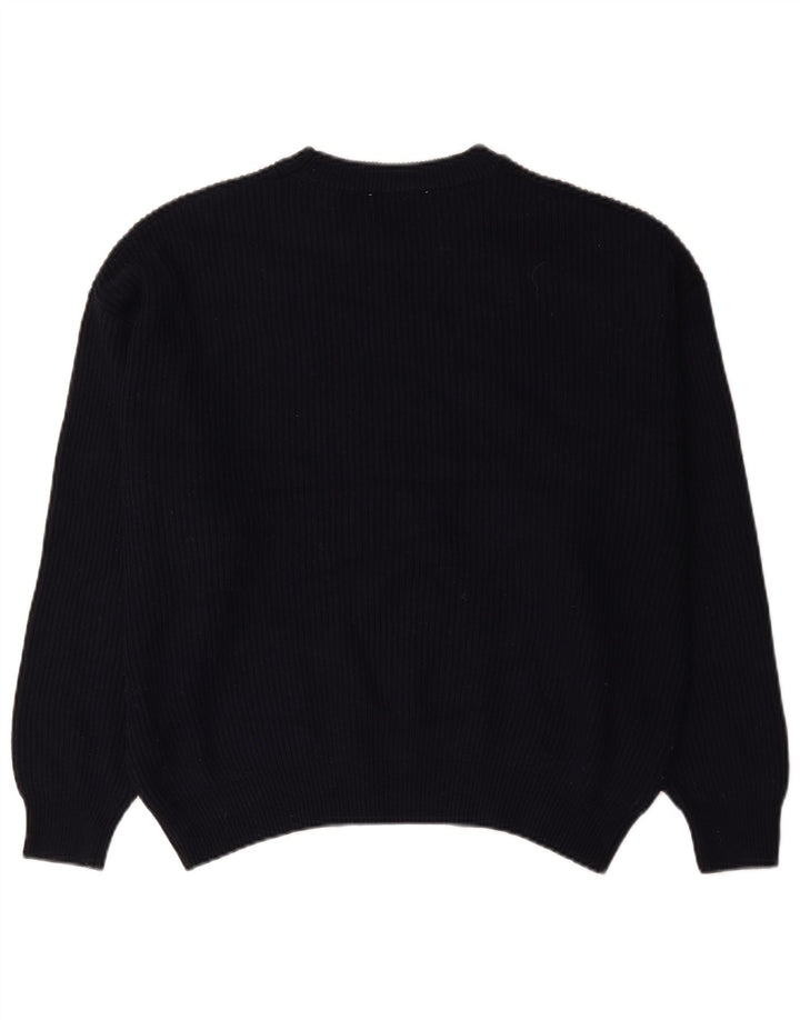 Zara Suéter feminino oversized com gola redonda Reino Unido 18 XL azul marinho poliéster