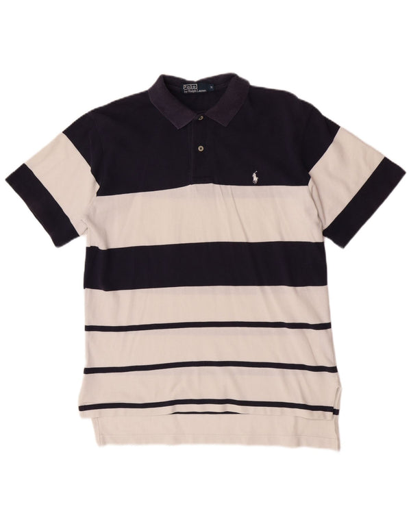 Camisa polo masculina Polo Ralph Lauren média azul marinho listrada de algodão