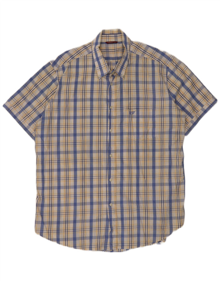 Camisa masculina de manga curta Carrera 2XL algodão xadrez branco