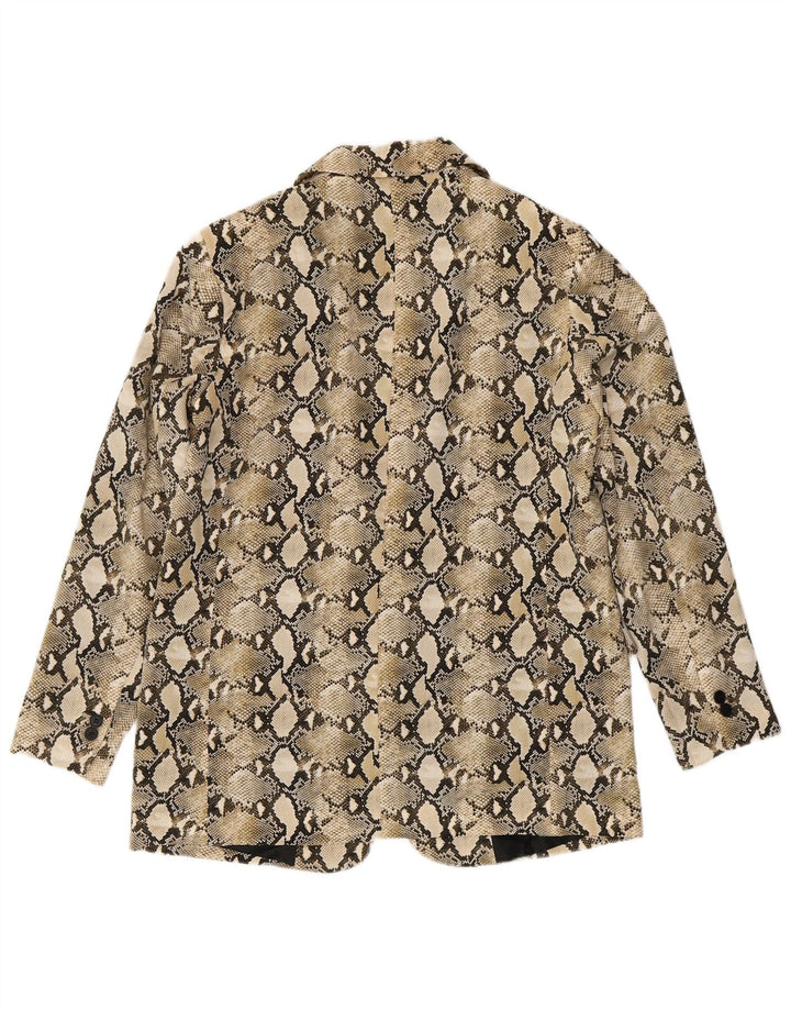 Jaqueta blazer feminina Zara Reino Unido 14 grande poliéster bege com estampa animal