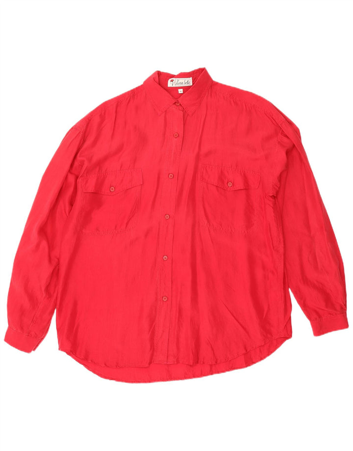Blusa feminina vintage UK 14 seda vermelha média
