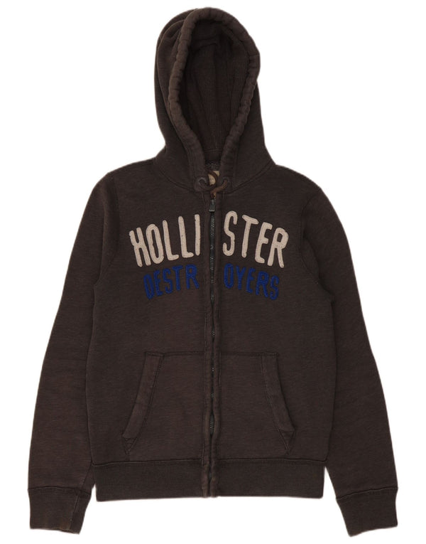 Suéter masculino Hollister com capuz e zíper gráfico grande cinza