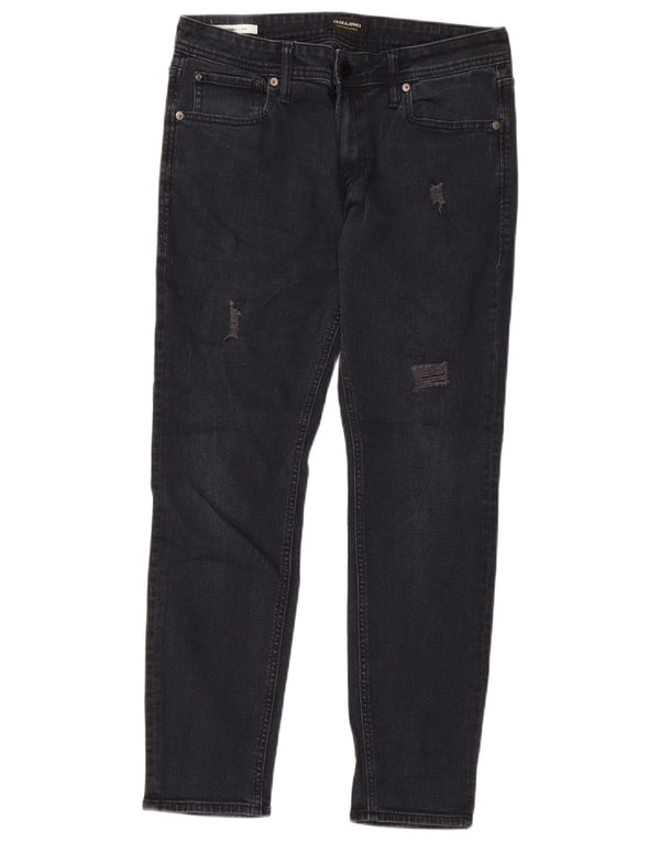 Jack & Jones Mens Liam Distressed Jeans Skinny W33 L30 Azul Marinho Algodão