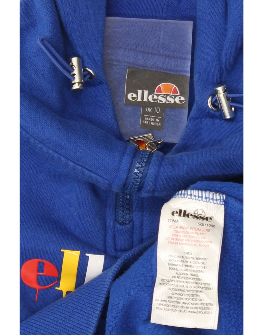 ELLESSE Suéter feminino oversized com capuz e zíper gráfico UK 10 pequeno azul