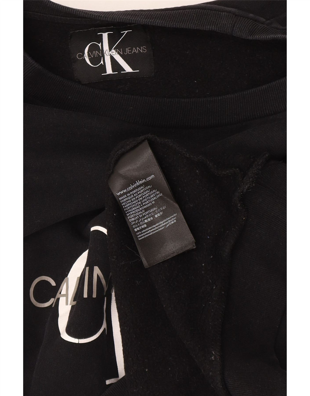 Calvin Klein Jeans feminino moletom gráfico jumper UK 12 médio preto