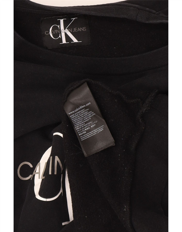 Calvin Klein Jeans feminino moletom gráfico jumper UK 12 médio preto