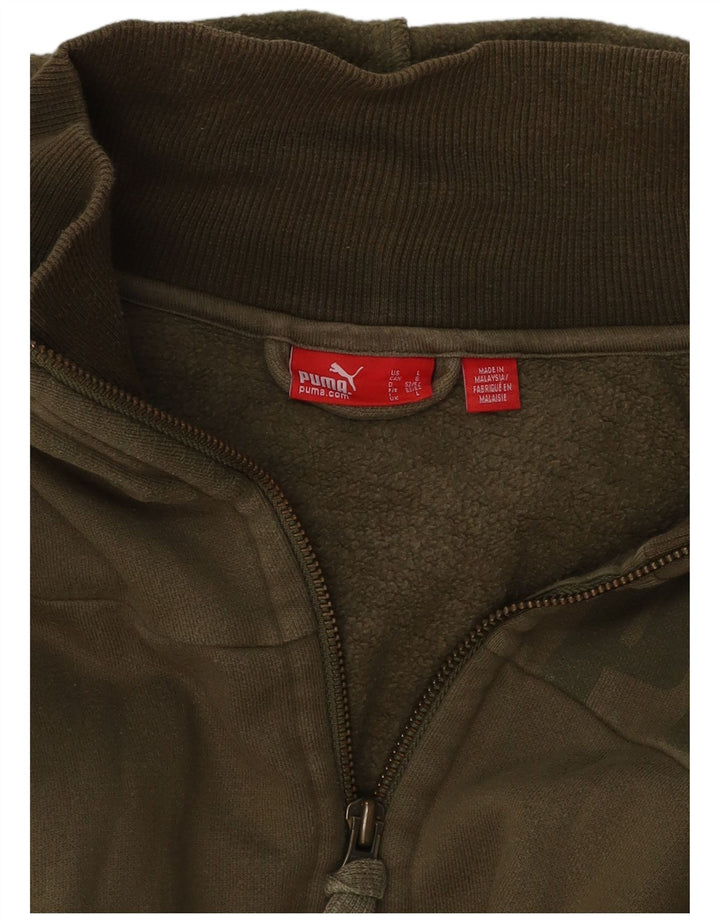 Suéter masculino PUMA com capuz e zíper gráfico grande algodão cáqui