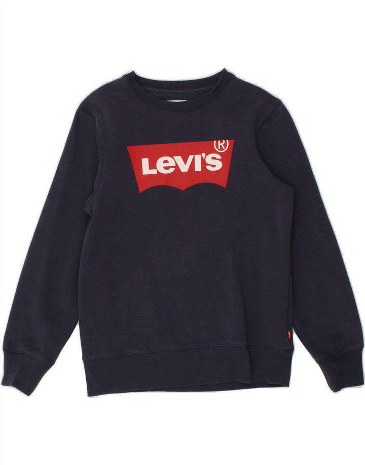LEVI'S Boys Graphic Sweatshirt Jumper 11-12 Years Navy Blue Cotton Vintage Levi's and Second-Hand Levi's from Messina Hembry 