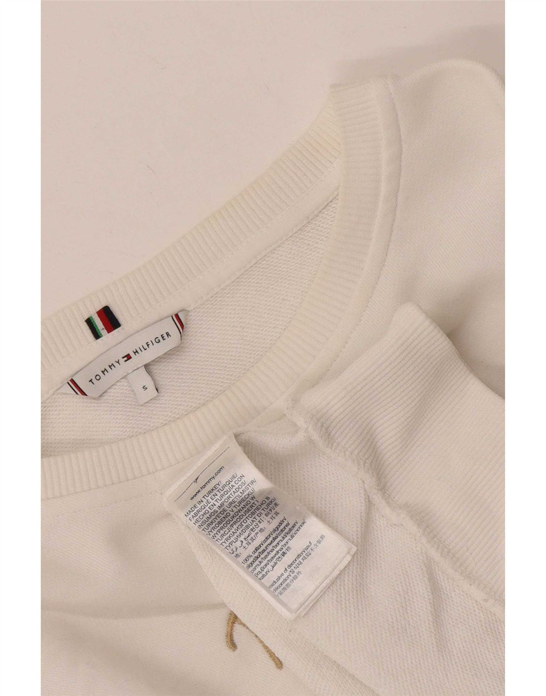 Tommy Hilfiger moletom feminino gráfico oversized jumper UK 10 pequeno branco