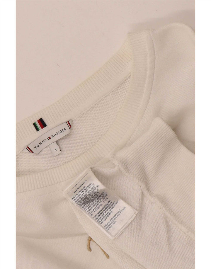 Tommy Hilfiger moletom feminino gráfico oversized jumper UK 10 pequeno branco