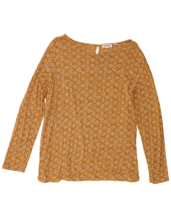 Top feminino Fat Face manga comprida UK 18 XL algodão geométrico bege