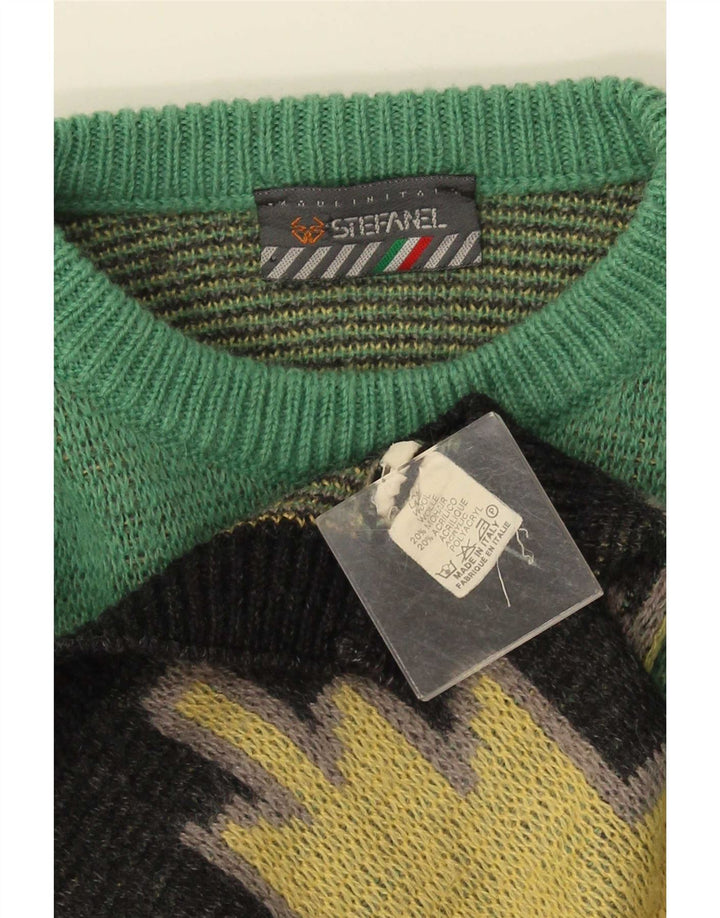 Suéter masculino Stefanel com gola redonda e lã Ikat amarelo médio
