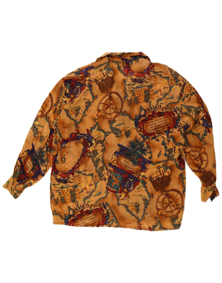 Blusa feminina vintage com estampa oversized Reino Unido 16 grande acetato bege