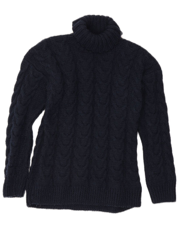 Suéter feminino vintage com gola redonda Reino Unido 16 grande azul marinho
