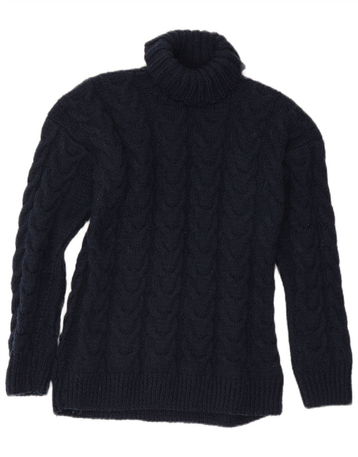 Suéter feminino vintage com gola redonda Reino Unido 16 grande azul marinho