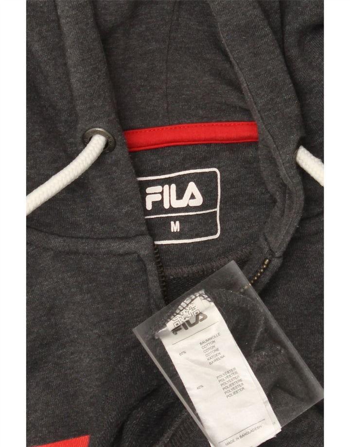 Fila Womens Graphic Zip Hoodie Sweater UK 12 Medium Grey Cotton