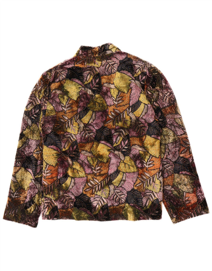 Jaqueta blazer vintage feminina com 3 botões Reino Unido 14 médio floral multicolorido
