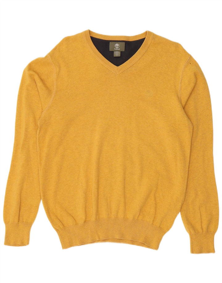 Suéter masculino TIMBERLAND com ajuste regular e decote em V de algodão amarelo médio