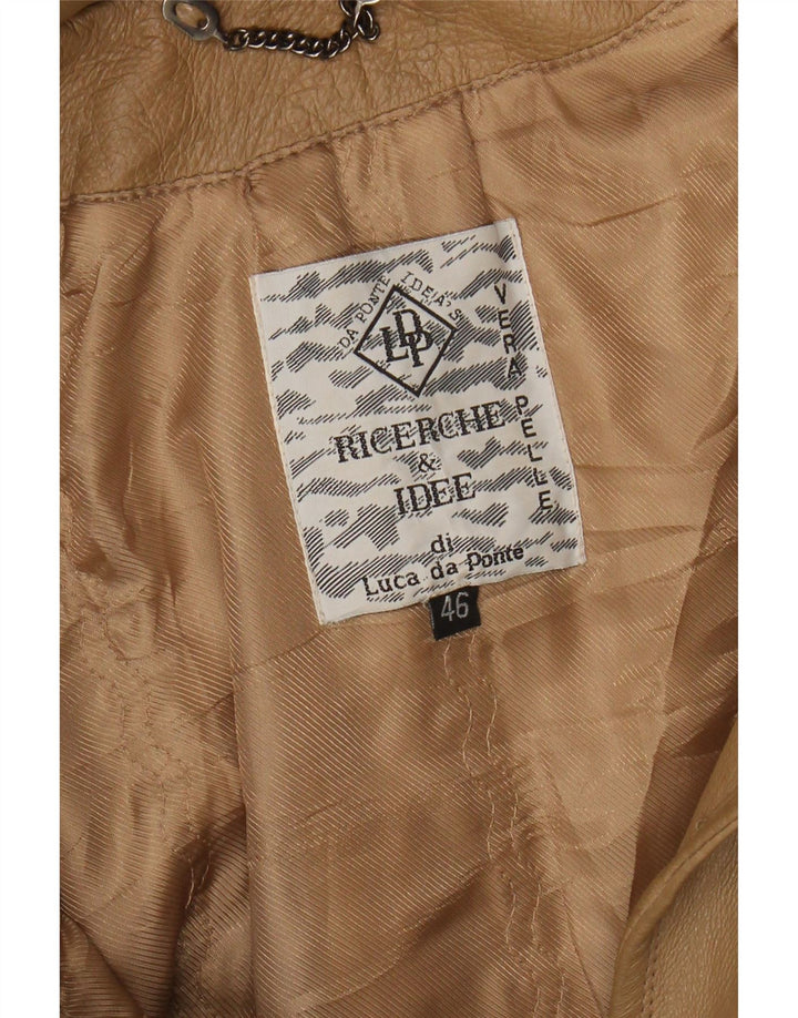 Casaco feminino de couro com capuz grande VINTAGE IT 46 couro marrom grande