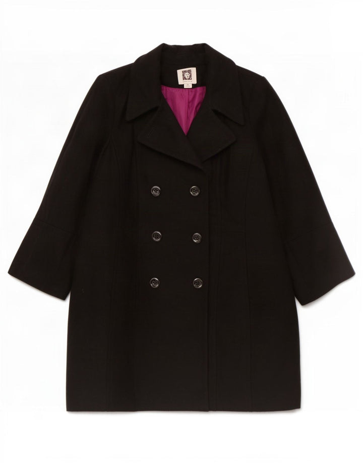 Casaco feminino Anne Klein com peito duplo Reino Unido 18 XL lã preta