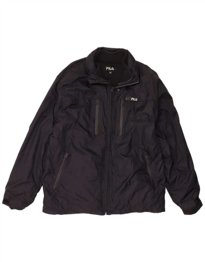 Jaqueta corta-vento masculina Fila com capuz UK 44 2XL poliéster preto