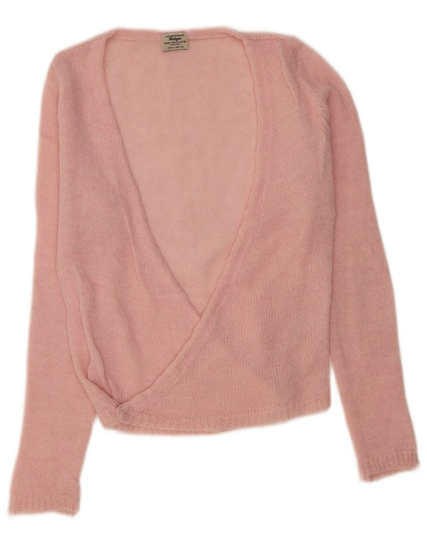 Suéter feminino vintage com decote em V Reino Unido 12 rosa médio