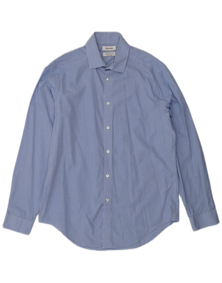 Camisa masculina Calvin Klein Slim Fit tamanho 16 grande azul guingão