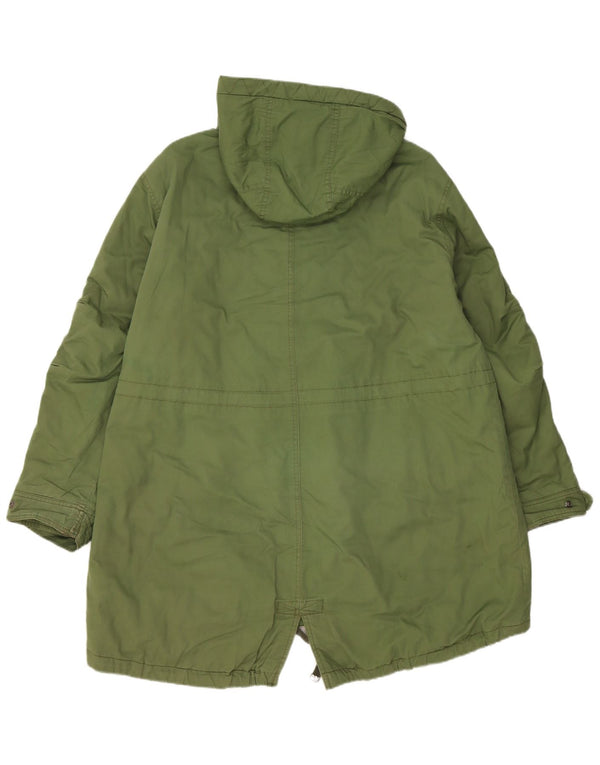 Topshop Womens Hooded Oversized Parka Jacket UK 10 Small Green Cotton
