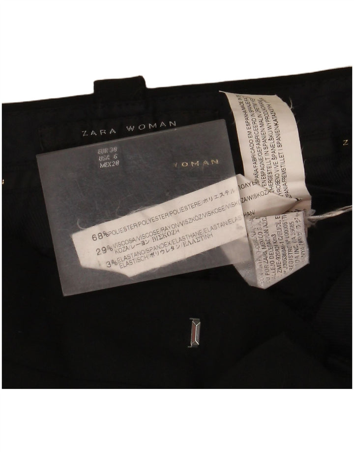Calça feminina Zara com perna larga UE 38 pequena W28 L32 poliéster preto