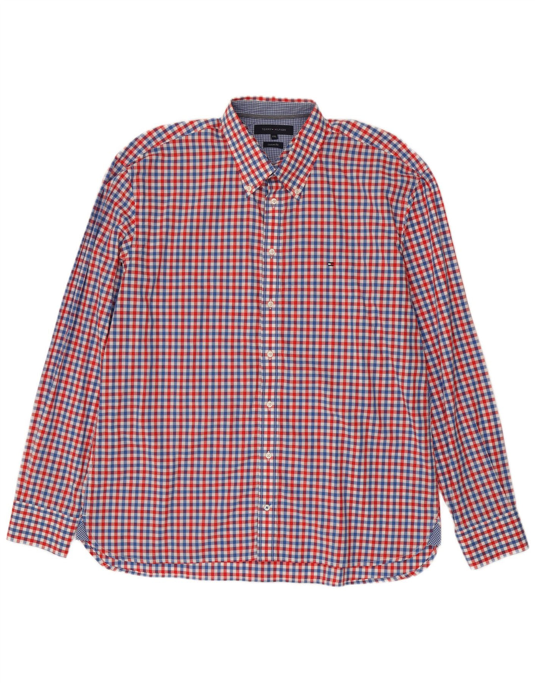 Tommy Hilfiger Camisa masculina de ajuste personalizado 2XL algodão vermelho guingão