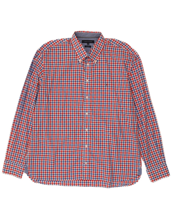 Tommy Hilfiger Camisa masculina de ajuste personalizado 2XL algodão vermelho guingão