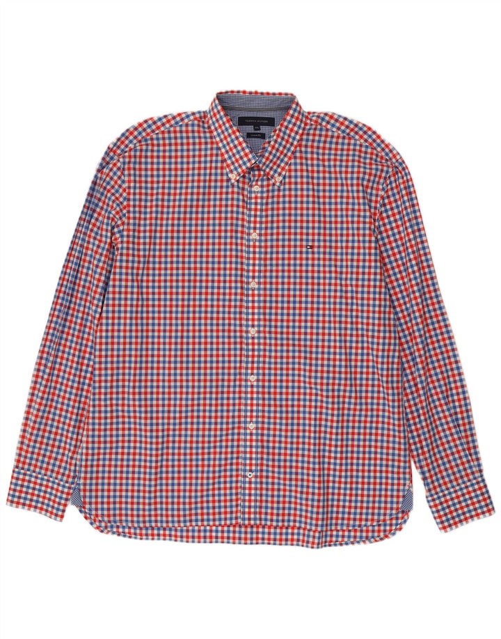 Tommy Hilfiger Camisa masculina de ajuste personalizado 2XL algodão vermelho guingão