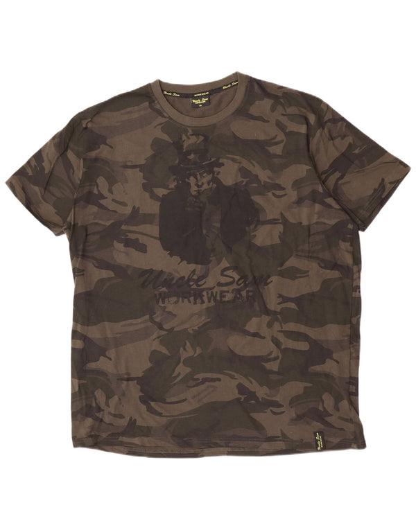 Tio Sam Mens Worker Wear Camiseta gráfica Top 3XL Algodão camuflado cáqui