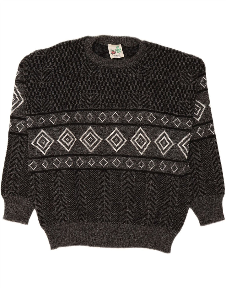 Suéter vintage masculino com gola redonda, grande cinza argyle/acrílico diamante