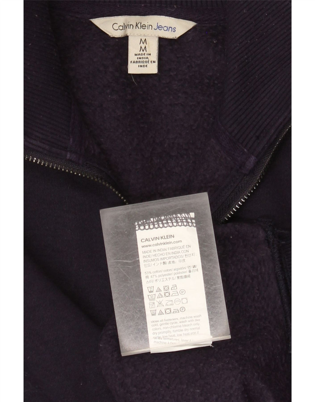 Calvin Klein Jeans masculino com capuz gráfico com zíper e moletom médio azul marinho