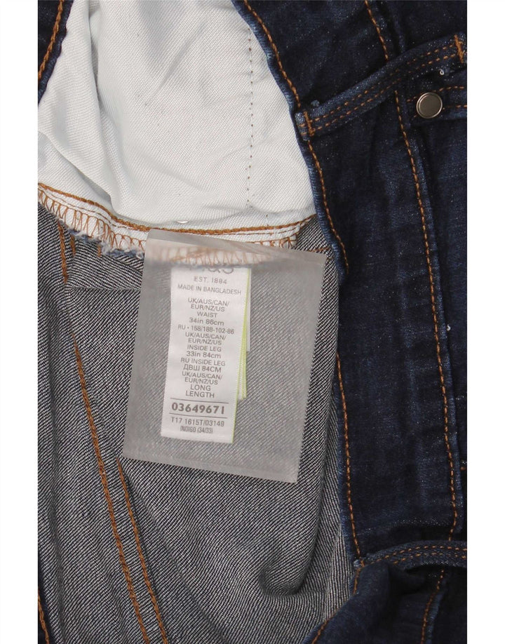 Jeans cônicos masculinos Marks & Spencer W34 L33 algodão azul marinho