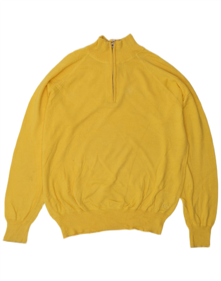 Suéter masculino Sergio Tacchini com zíper e gola alta de algodão amarelo