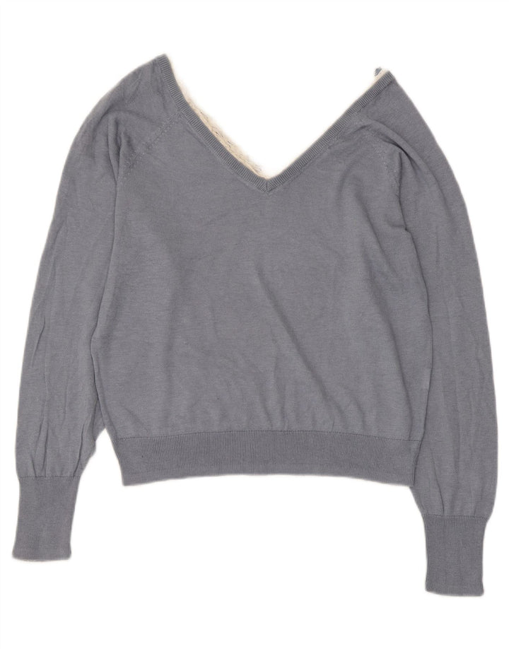 ZARA Womens Crop V-Neck Jumper Sweater UK 10 Small Grey