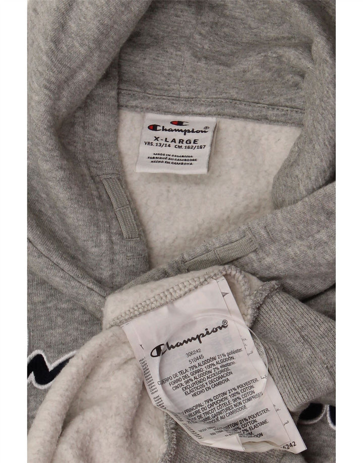 CHAMPION Meninos moletom com capuz gráfico 13-14 anos XL cinza algodão