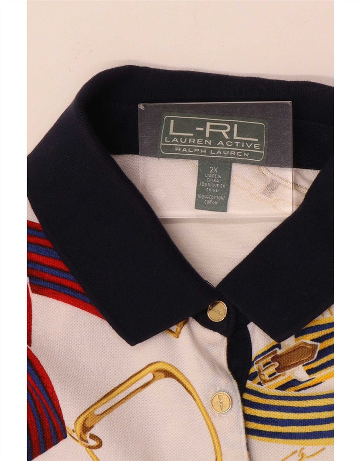 Camisa polo feminina Ralph Lauren Riding Abstract Pattern 2XL algodão branco