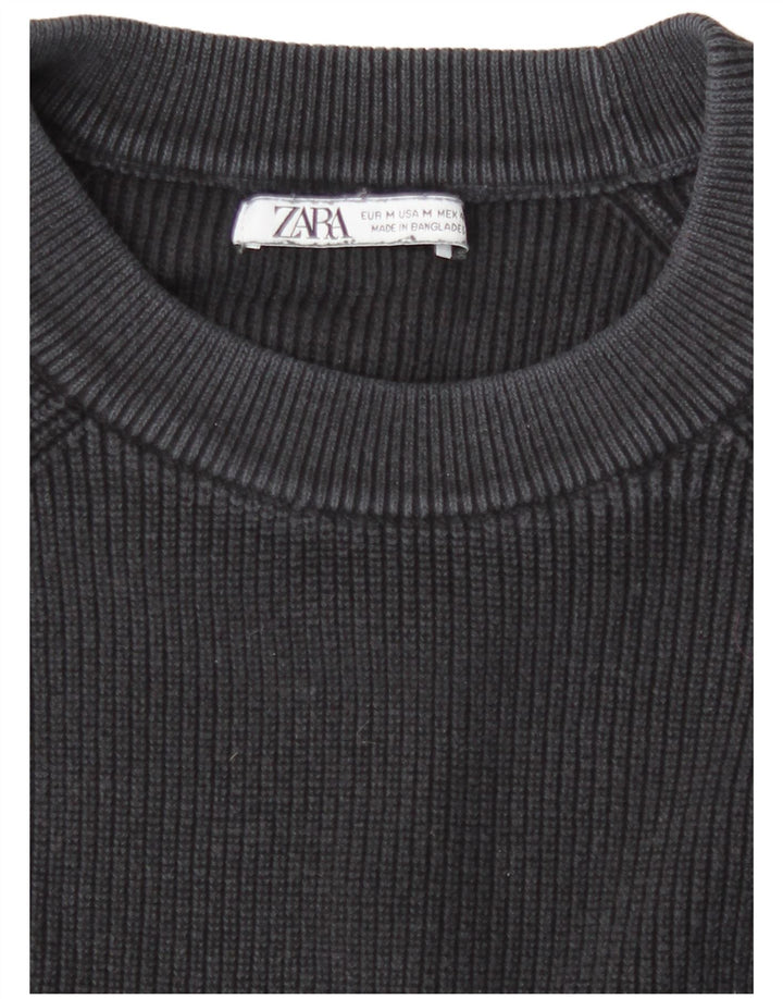 Zara Suéter masculino com gola redonda e algodão azul marinho médio