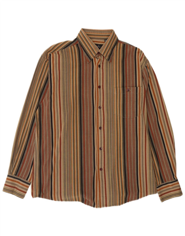 Camisa masculina de ajuste regular Cotton Reel listrada verde médio